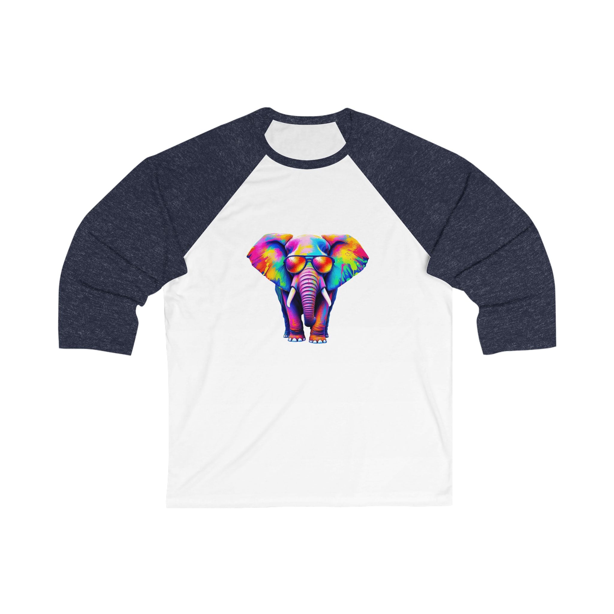 Colorful Elephant Baseball Tee for Artistic Souls, Unisex Raglan Shirt, Gift for Creative Friends, Casual Wear, Fun Unique Style