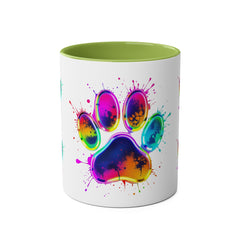 Colorful Paw Print Coffee Mug, Pet Lover Gift, Two-Tone Mug, Fun Dog Accessories, Vibrant Pet Themed Drinkware