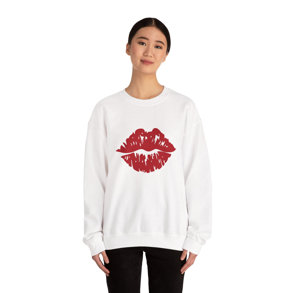 Romantic Lip Print Crewneck Sweatshirt | Perfect Gift for Her | Cozy Casual Wear, Valentine's Day, Birthday, Self-Care