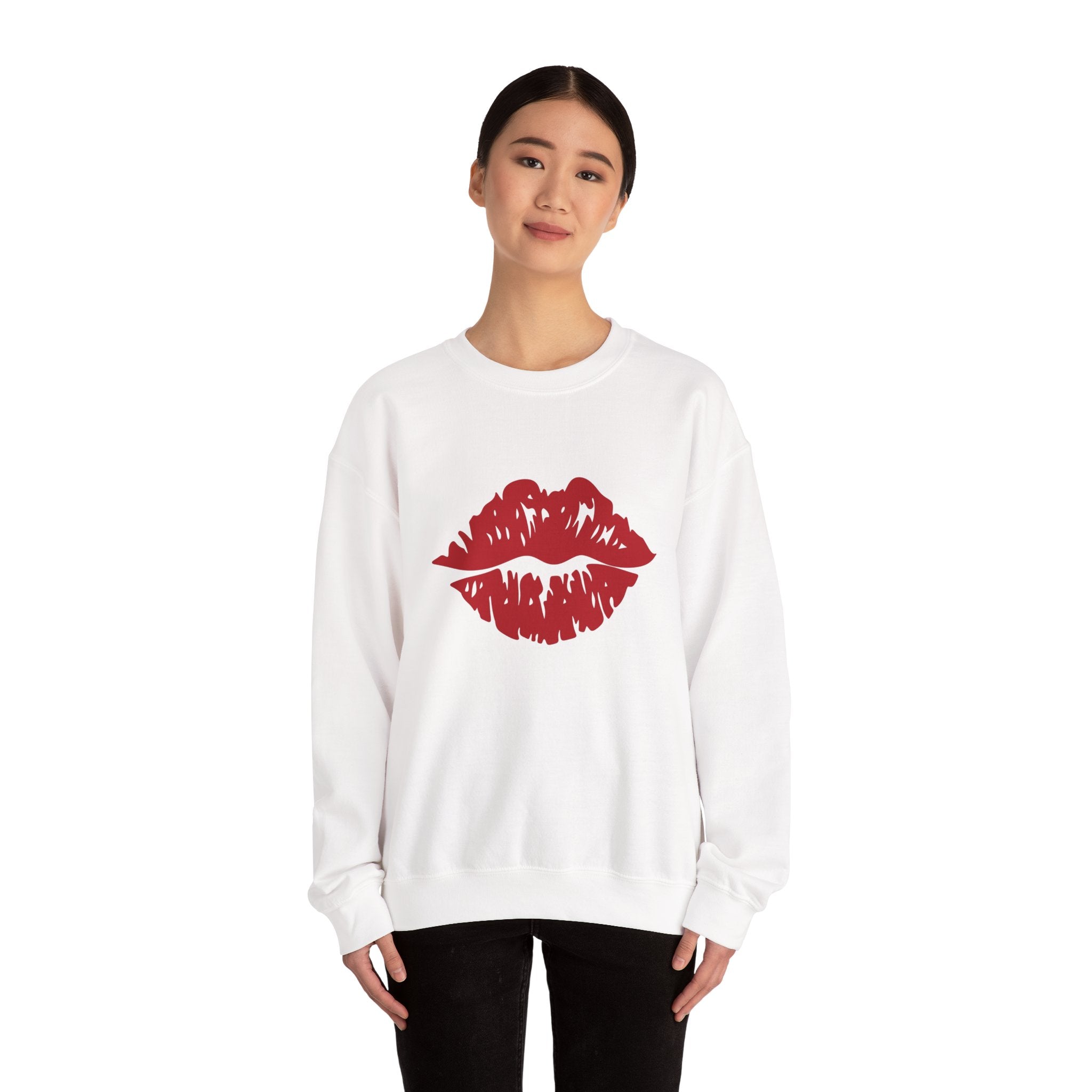 Romantic Lip Print Crewneck Sweatshirt | Perfect Gift for Her | Cozy Casual Wear, Valentine's Day, Birthday, Self-Care