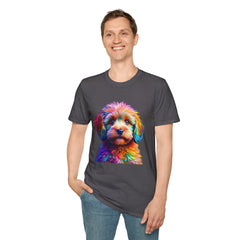 Colorful Puppy Art T-Shirt, Animal Lover Gift, Pet Owner Apparel, Fun Fashion for Dog Lovers, Unique Graphic Tee