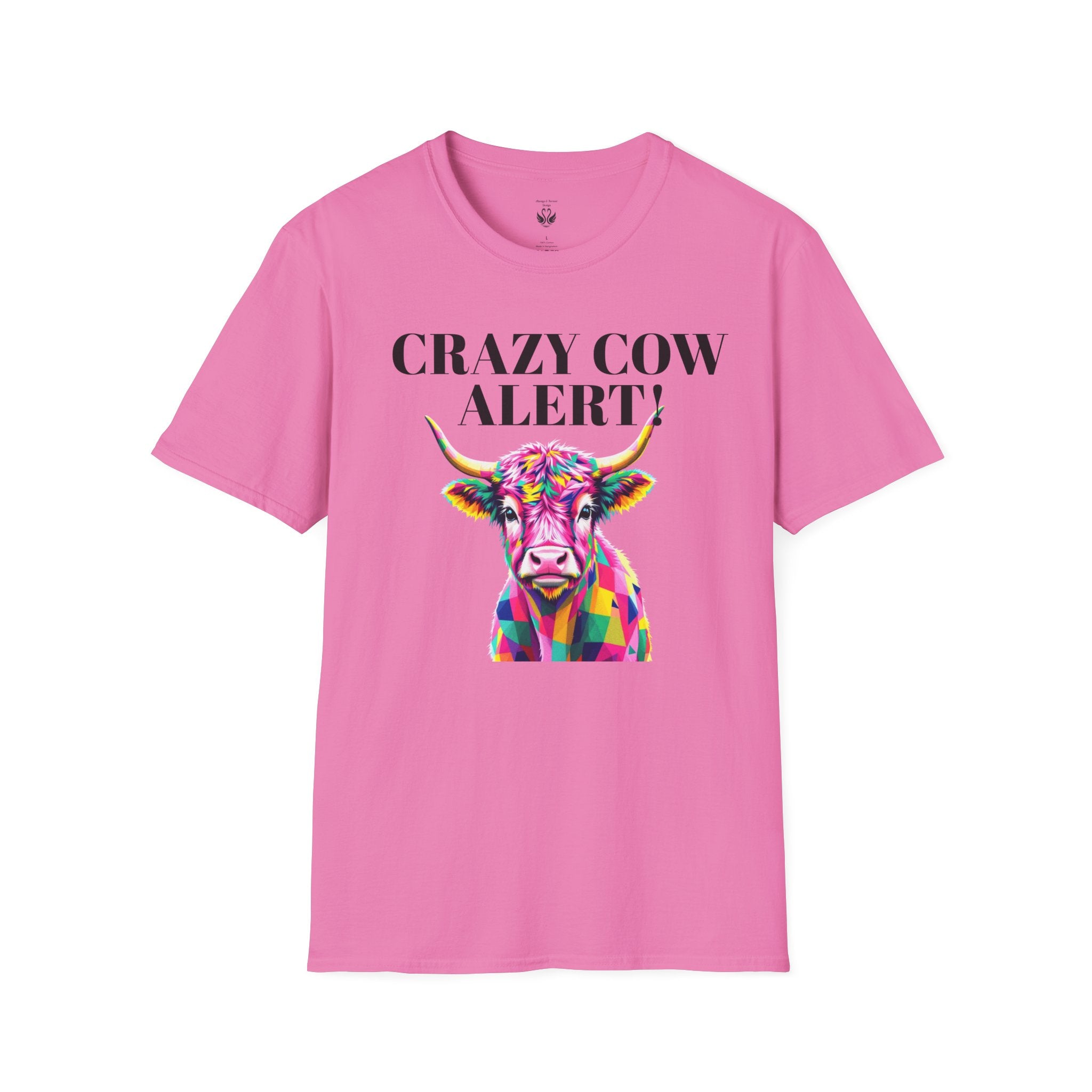 Colorful Cow Alert T-Shirt, Funny Cow Tee, Animal Lover Gift, Quirky Casual Wear, Farm Animal Shirt, Unique Graphic Tee