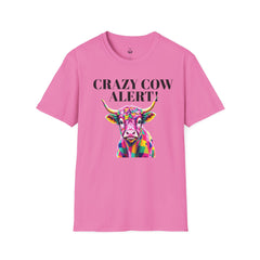Colorful Cow Alert T-Shirt, Funny Cow Tee, Animal Lover Gift, Quirky Casual Wear, Farm Animal Shirt, Unique Graphic Tee