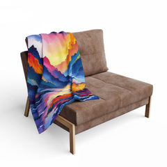 Vibrant Mountain Scenery Fleece Blanket | Cozy Decor for Home, Gift for Nature Lovers, Outdoor Adventure, Warmth Essential