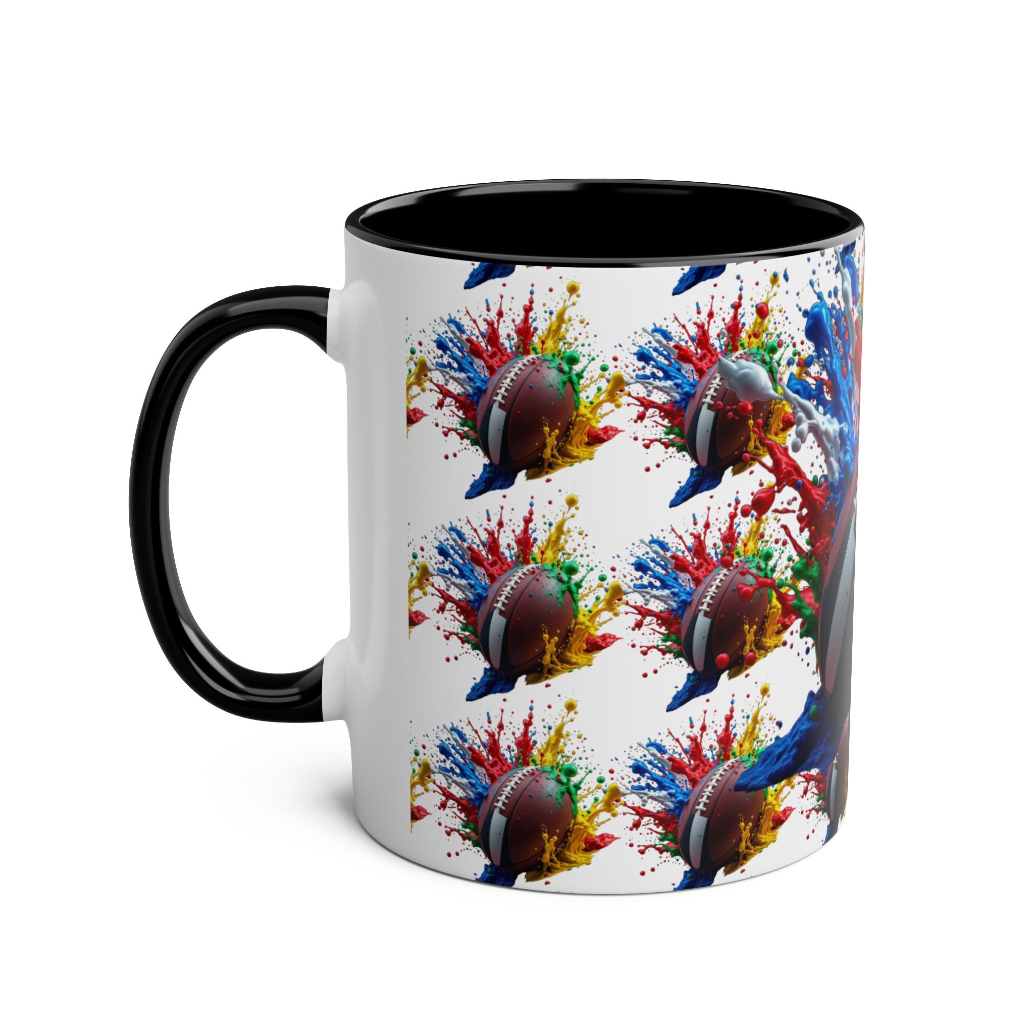 Vibrant Sports Coffee Mug, Colorful Football Design, Perfect Gift for Sports Fans, Game Day, Home Office, 11oz Two-Tone Mug