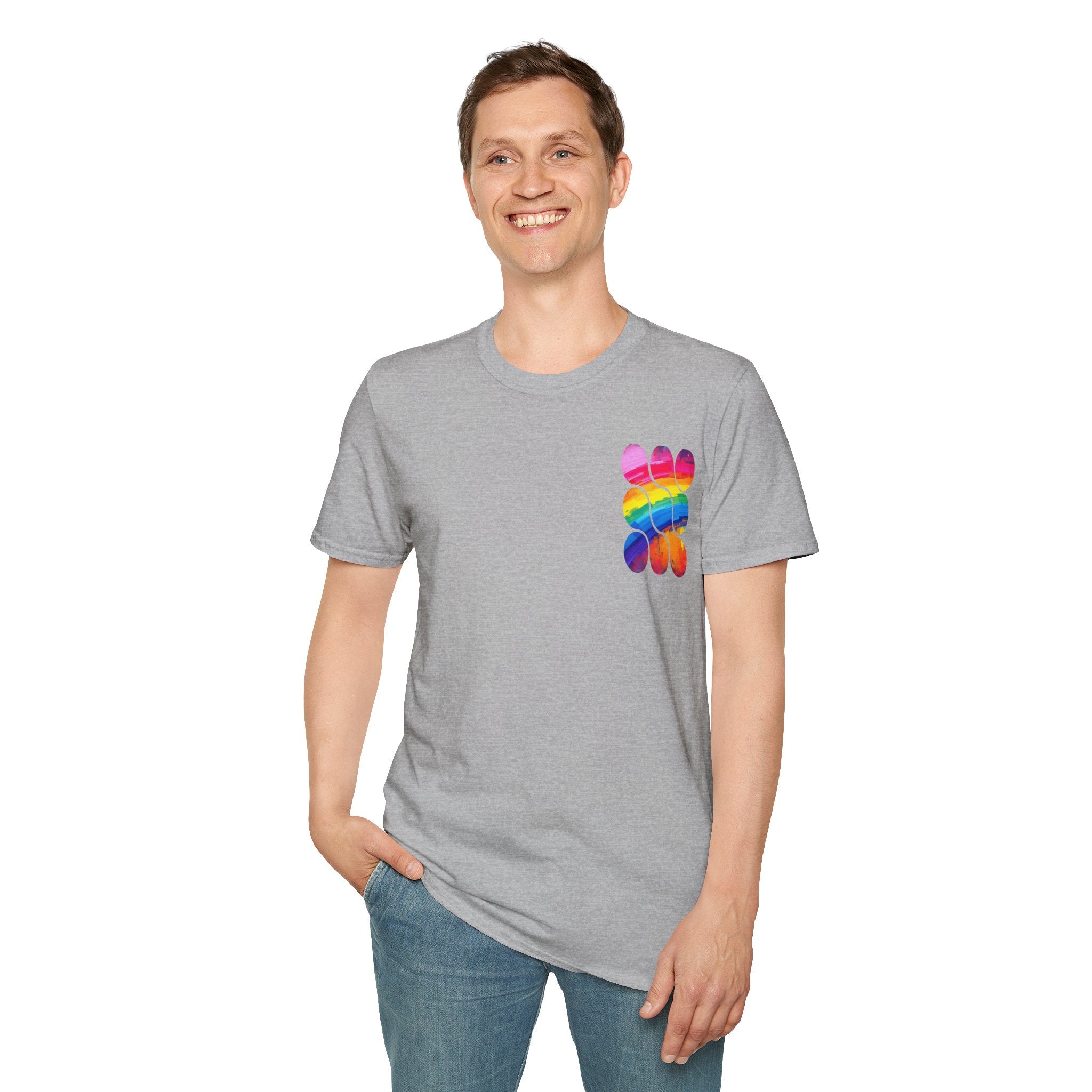 Vibrant Rainbow Softstyle T-Shirt, Unisex Pride Tee, LGBTQ+ Apparel, Colorful Casual Wear, Summer Festival Shirt