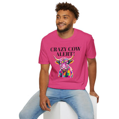 Colorful Cow Alert T-Shirt, Funny Cow Tee, Animal Lover Gift, Quirky Casual Wear, Farm Animal Shirt, Unique Graphic Tee
