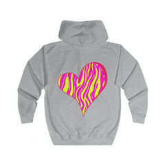 Vibrant Heart Print Hoodie, Unisex Zip-up Hoodie, Casual Wear, Gift for Her, Love Themed Apparel, Cozy Hooded Sweatshirt