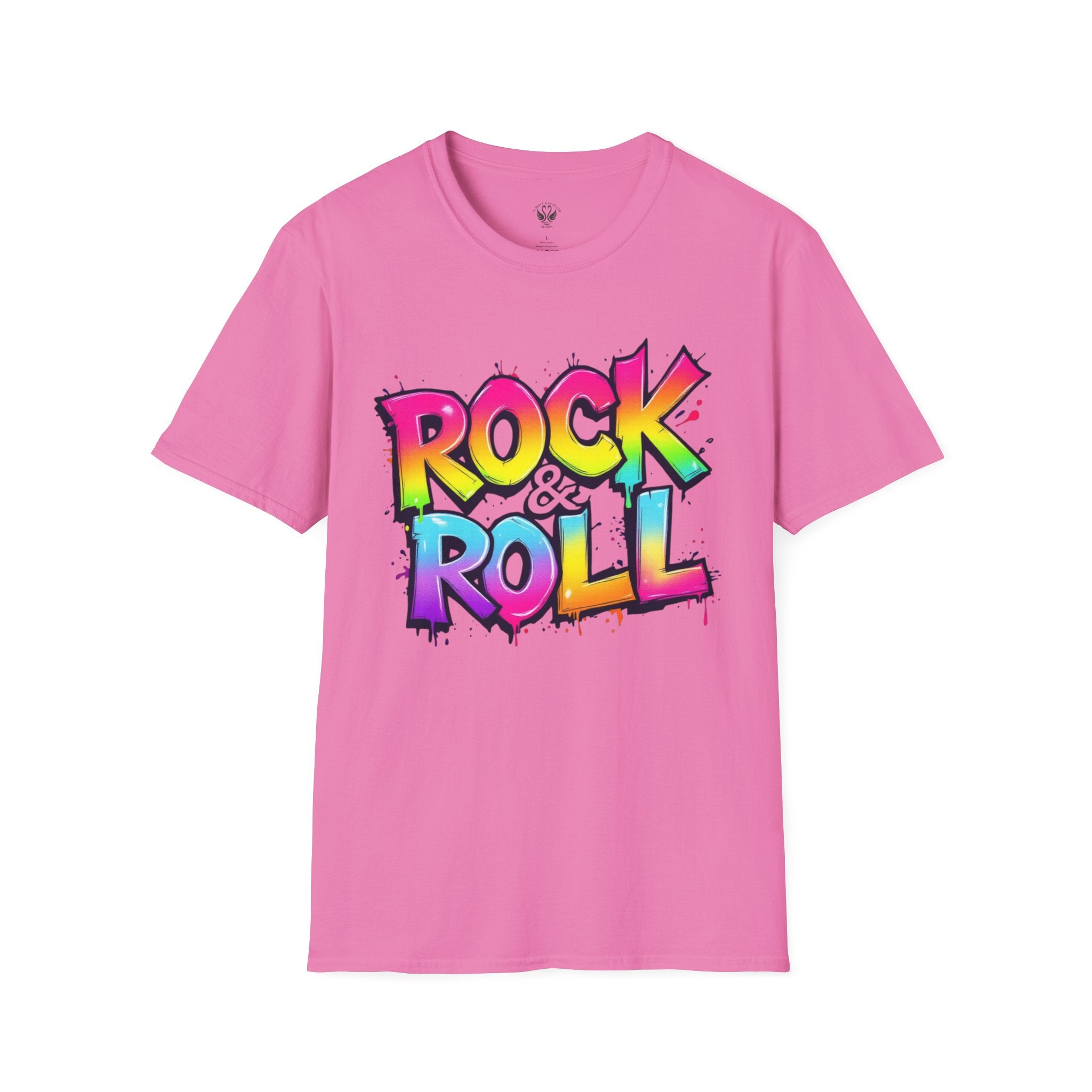 Colorful Rock & Roll Unisex Softstyle T-Shirt, Retro Tee, Music Lover Gift, Festival Wear, Rock Concert Apparel, Unisex Graphic Tee