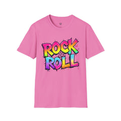 Colorful Rock & Roll Unisex Softstyle T-Shirt, Retro Tee, Music Lover Gift, Festival Wear, Rock Concert Apparel, Unisex Graphic Tee