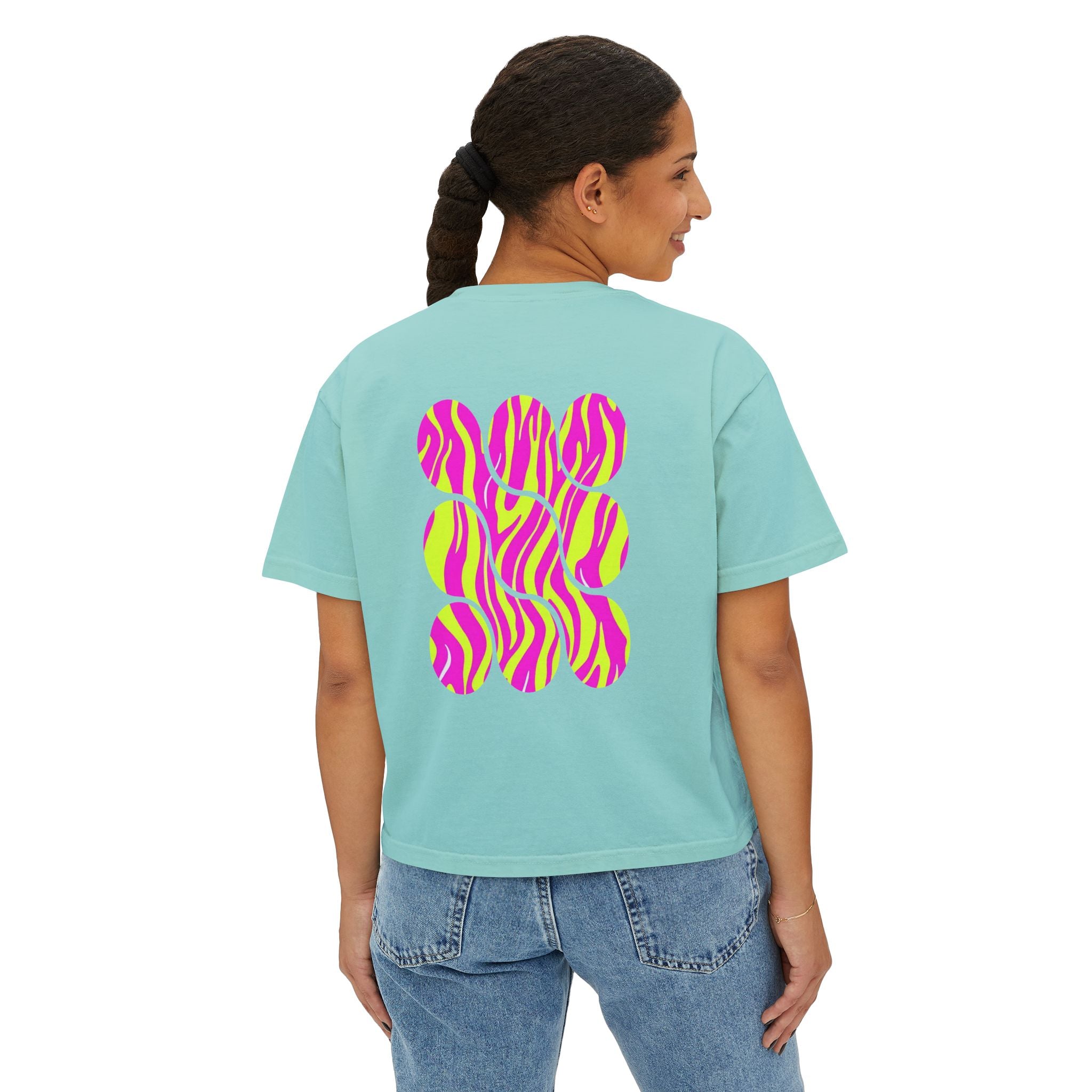 Women's Boxy Tee with Vibrant Heart and Pattern - Casual Summer Top, Gift for Her, Trendy Tee, Everyday Wear, Heart Print Shirt