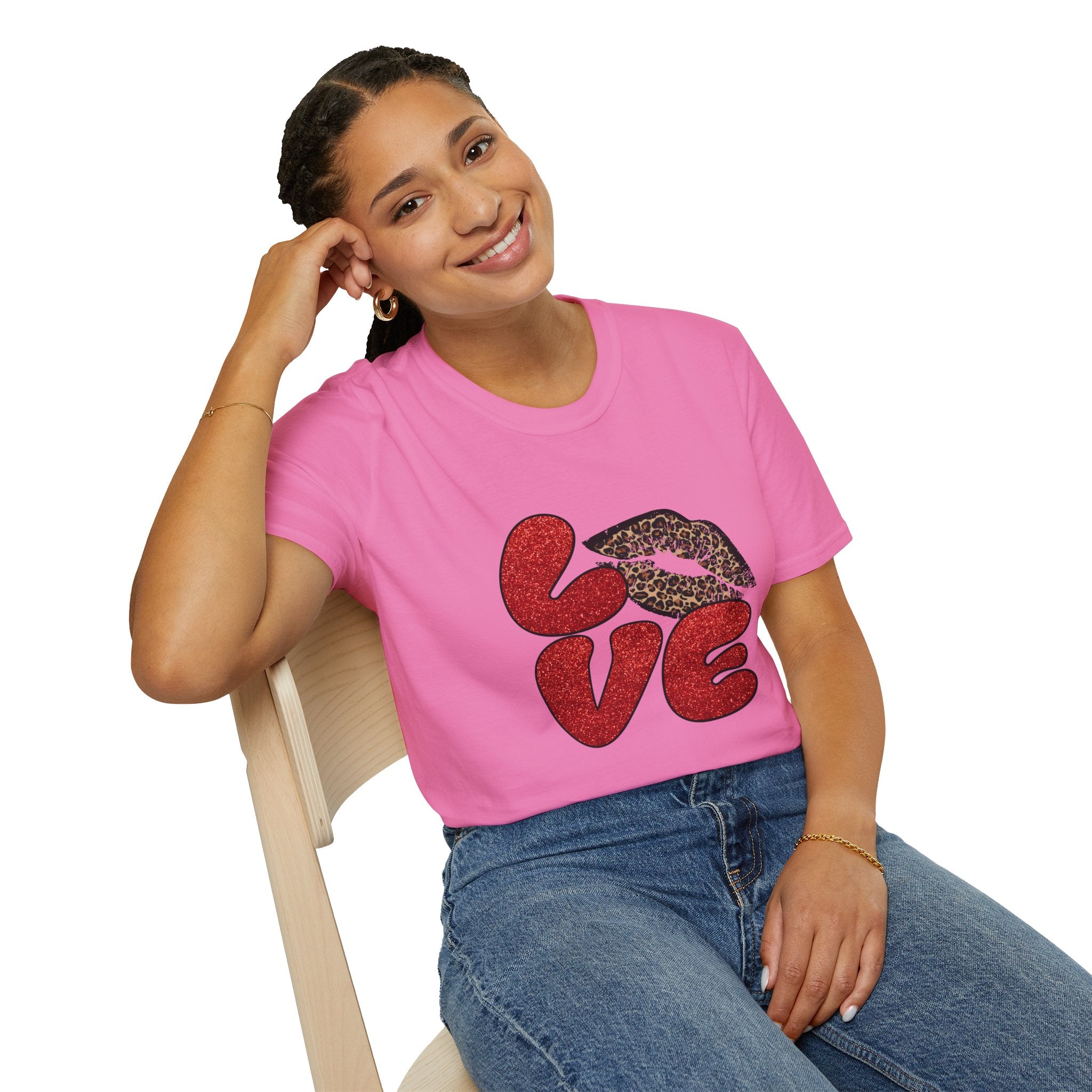 Leopard Love Graphic T-Shirt, Cute Valentine's Day Shirt, Casual Love Tee, Unisex Softstyle Top, Trendy Gift for Her