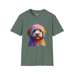 Colorful Puppy Art T-Shirt, Animal Lover Gift, Pet Owner Apparel, Fun Fashion for Dog Lovers, Unique Graphic Tee