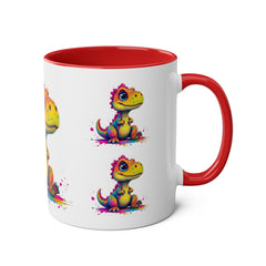 Colorful Dinosaur Two-Tone Coffee Mug - Cute 11oz Mug for Kids & Dino Lovers