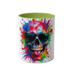 Vibrant Skull Artwork Coffee Mug - 11oz Two-Tone Design for Fun Enthusiasts