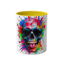 Vibrant Skull Artwork Coffee Mug - 11oz Two-Tone Design for Fun Enthusiasts