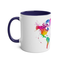 Colorful Map Two-Tone Coffee Mug - 11oz Travel Lovers Gift