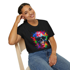 Colorful Skull Graphic T-Shirt, Unisex Tee, Casual Wear, Festival Outfit, Halloween Costume, Art Lover Gift, Party Top