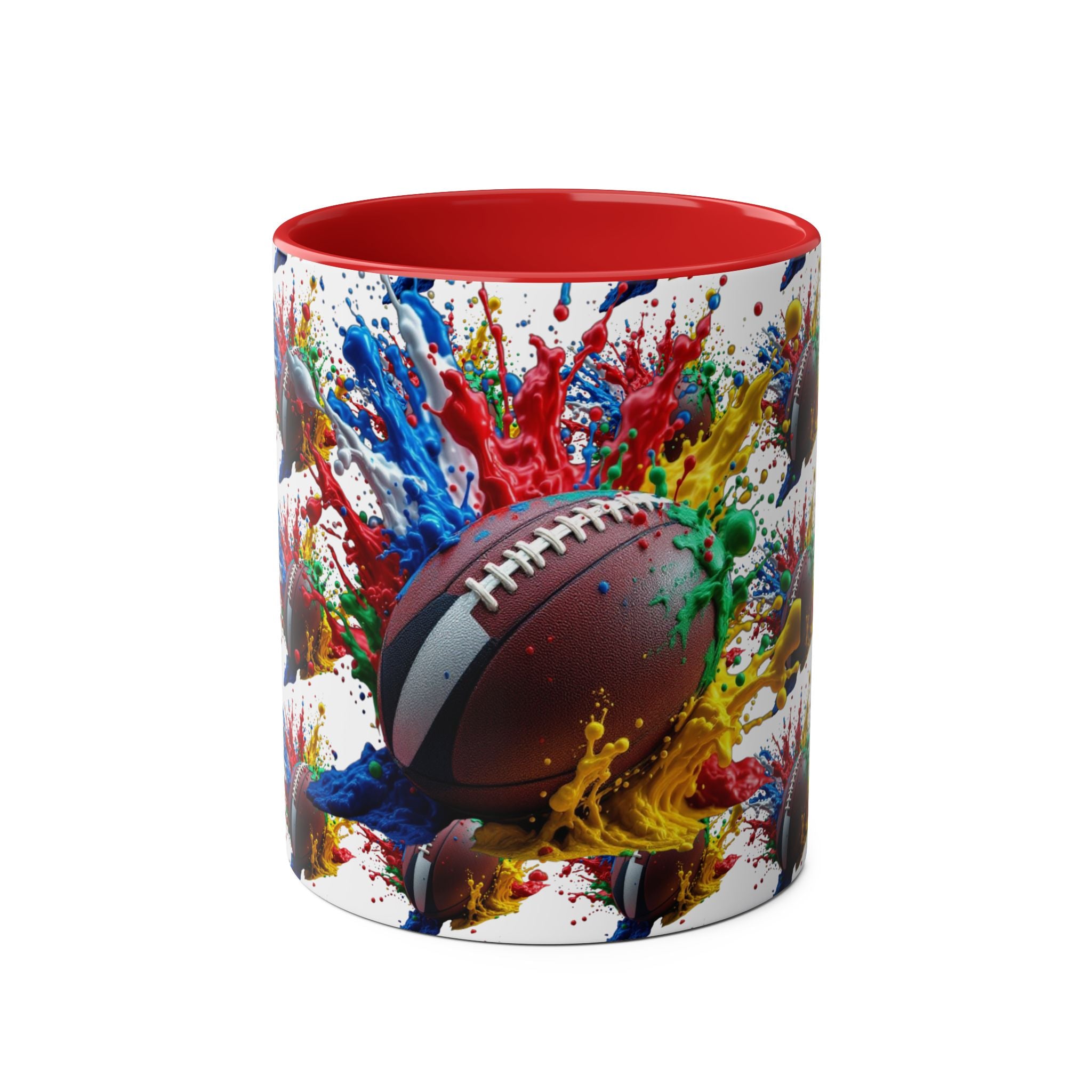Vibrant Sports Coffee Mug, Colorful Football Design, Perfect Gift for Sports Fans, Game Day, Home Office, 11oz Two-Tone Mug