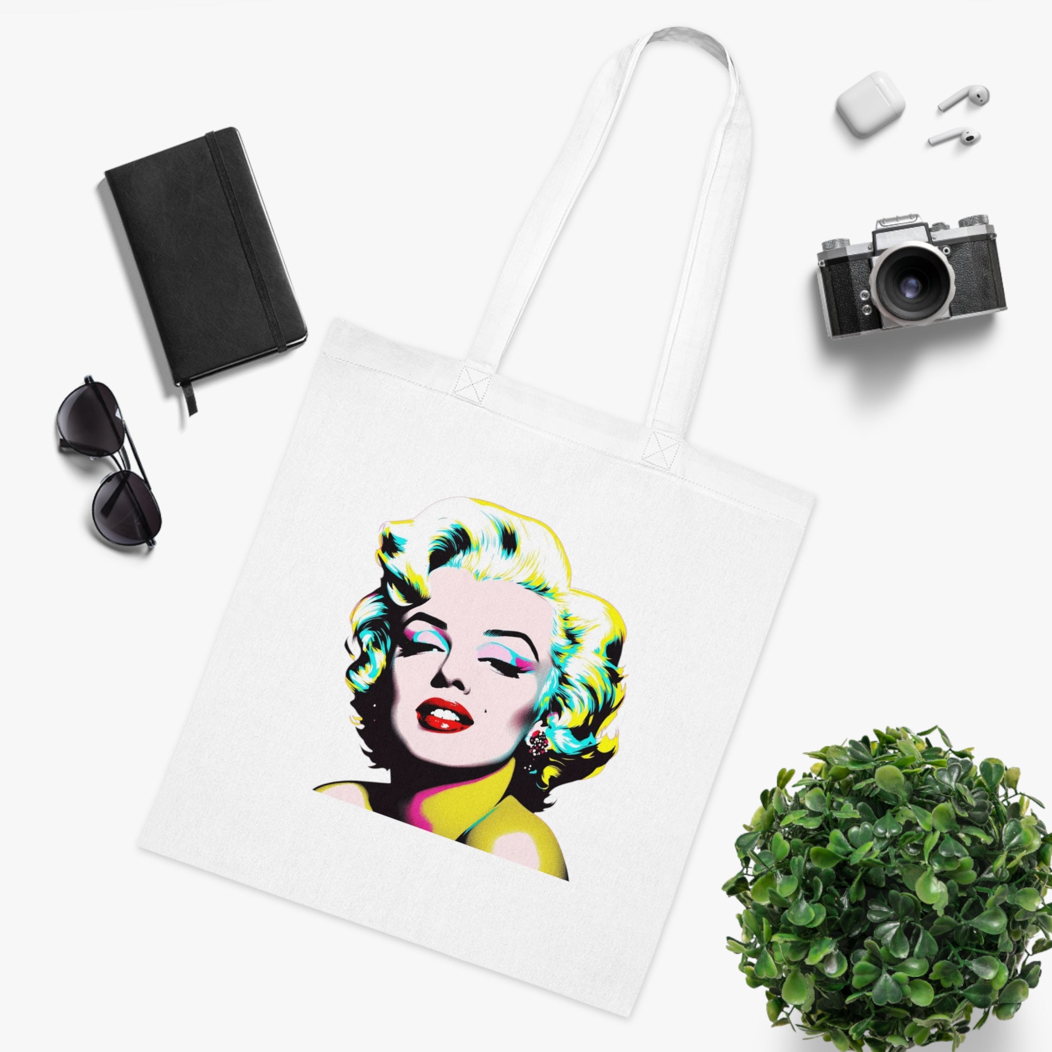 Marilyn Pop Art Cotton Tote Bag, Eco-Friendly Shopping Bag, Fun Beach Tote, Vintage Style Handbag, Gift for Art Lovers