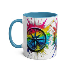 Vibrant Compass Two-Tone Coffee Mug | Colorful Gradient Design for Adventurers