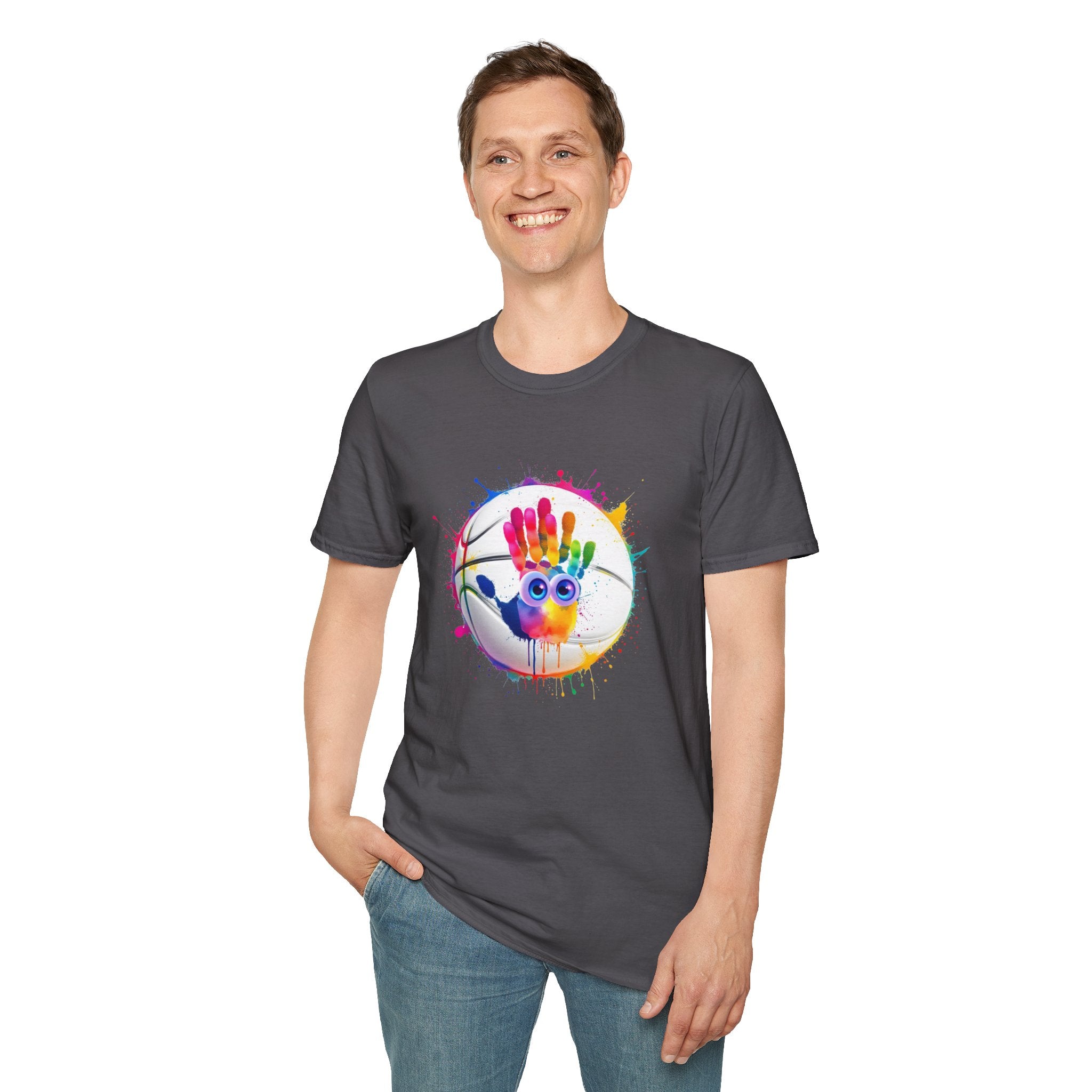 Colorful Handprint Football Unisex T-Shirt, Fun Tee for Kids and Adults, Gift for Artists, Birthday, Art Lovers and Celebrations