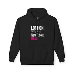 Travel-Inspired Unisex Hoodie - London Paris New York Deal, Urban Fashion, Cozy Sweatshirt, Gift for Travelers, Everyday Wear