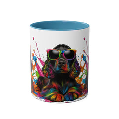 Colorful Dog Art Two-Tone Coffee Mug - 11oz, Perfect Gift for Dog Lovers