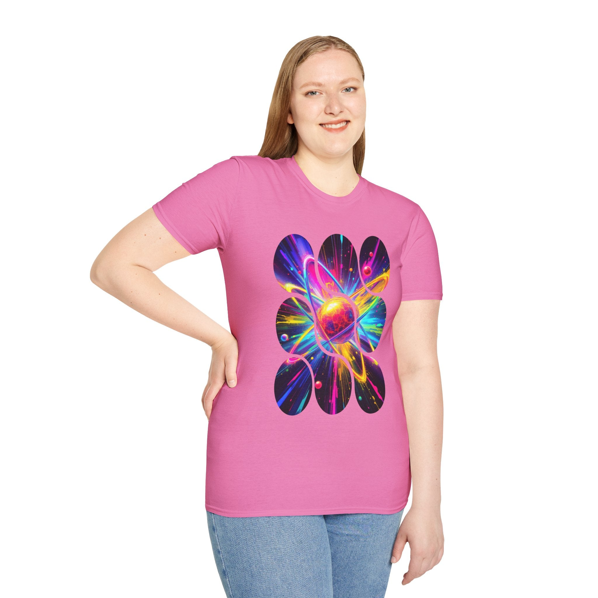 Colorful Atom Graphic T-Shirt, Unisex Casual Tee, Astronaut Art, Space Lover Gift, Festival Wear, Cosmic Vibes