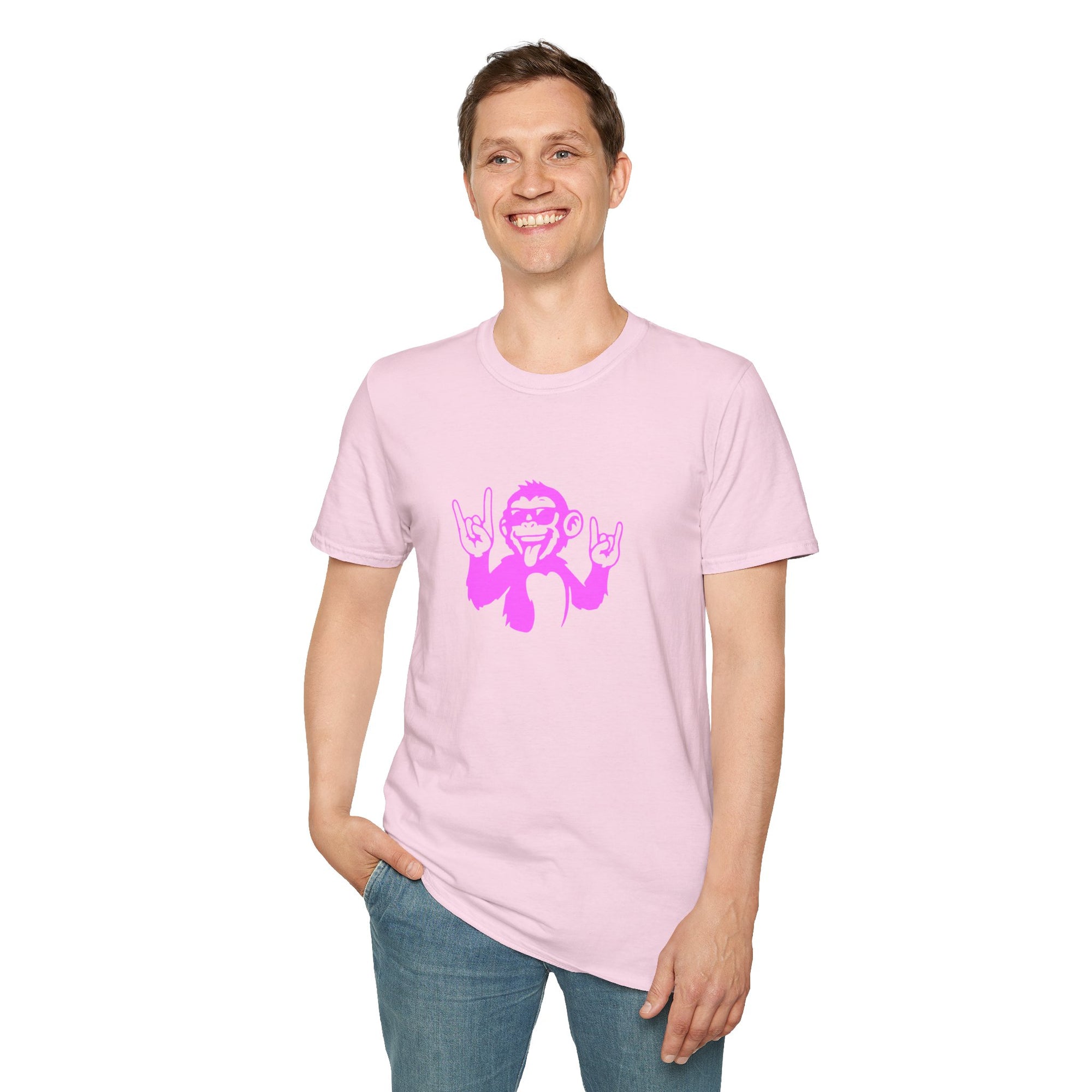 Rockin' Monkey Unisex Softstyle T-Shirt | Fun Graphic Tee | Great Gift for Music Lovers | Perfect for Parties & Casual Wear