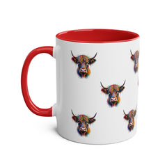 Vibrant Highland Cow Coffee Mug - Colorful Two-Tone 11oz Drinkware