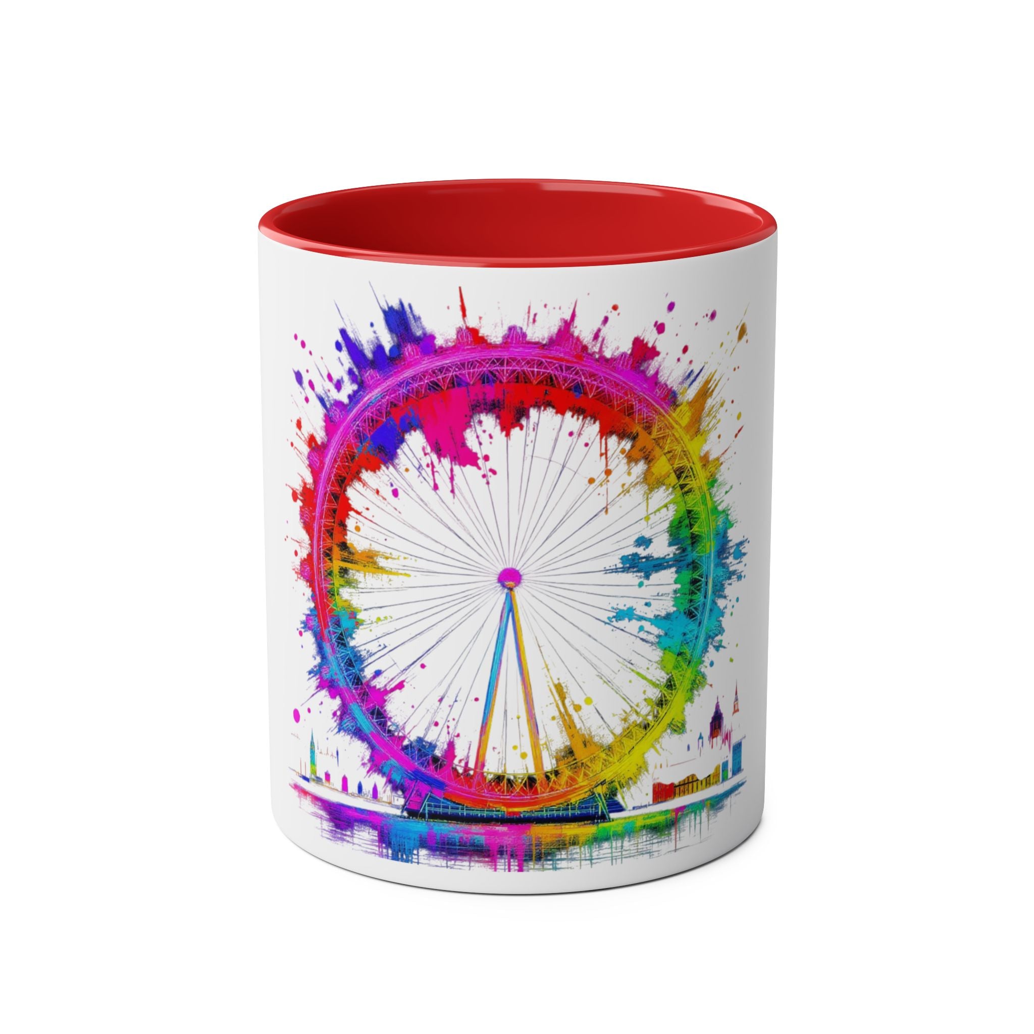 Colorful Cityscape Two-Tone Coffee Mug | Fun Gift, Home Decor, Artistic Mug, Coffee Lover's Gift, Office Essentials