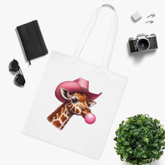 Cowboy Giraffe Cotton Tote Bag | Cute Animal Eco-Friendly Tote | Gift for Animal Lovers, Shopping, Beach, Travel