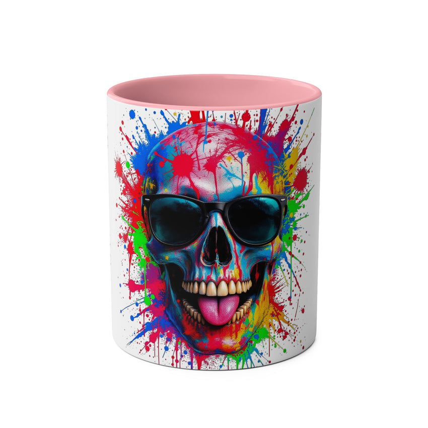 Vibrant Skull Artwork Coffee Mug - 11oz Two-Tone Design for Fun Enthusiasts