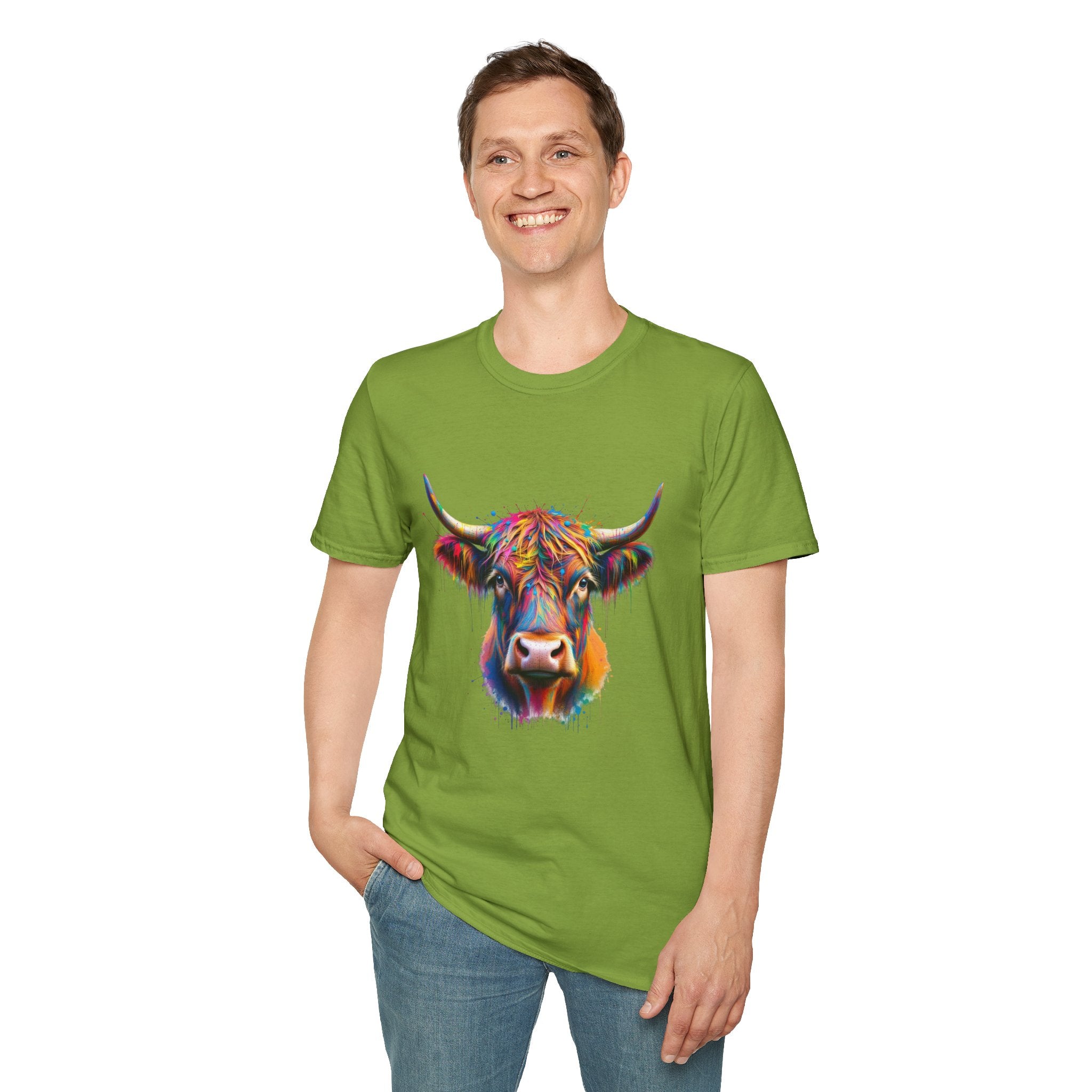 Highland Cow Graphic T-Shirt, Fun Farm Animal Tee, Cute Gift for Cow Lovers, Unisex Softstyle Shirt for Casual Wear