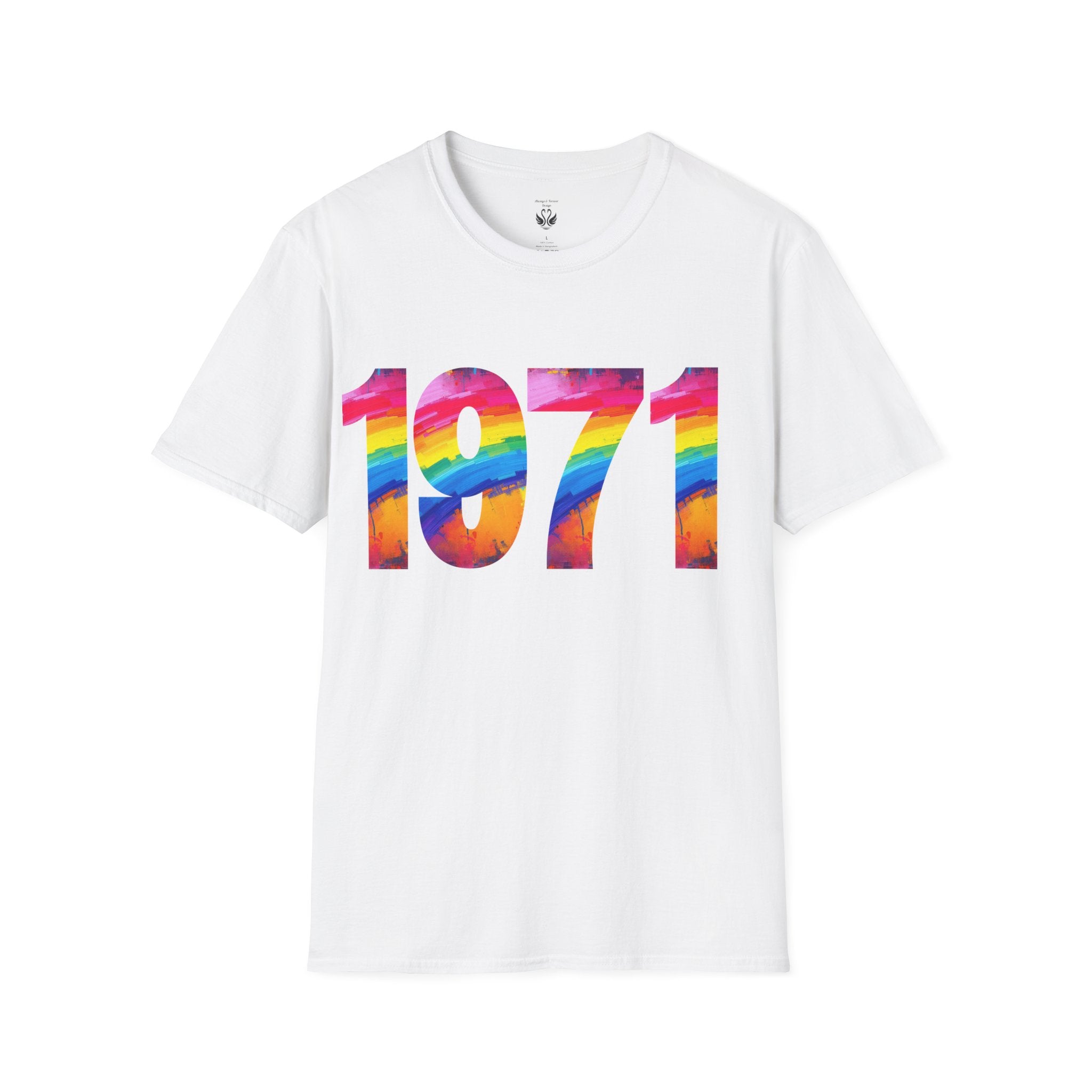 Rainbow Retro 1971 Unisex Softstyle T-Shirt | Colorful Vintage Tee for Pride, Birthdays, Casual Wear, and Everyday Style