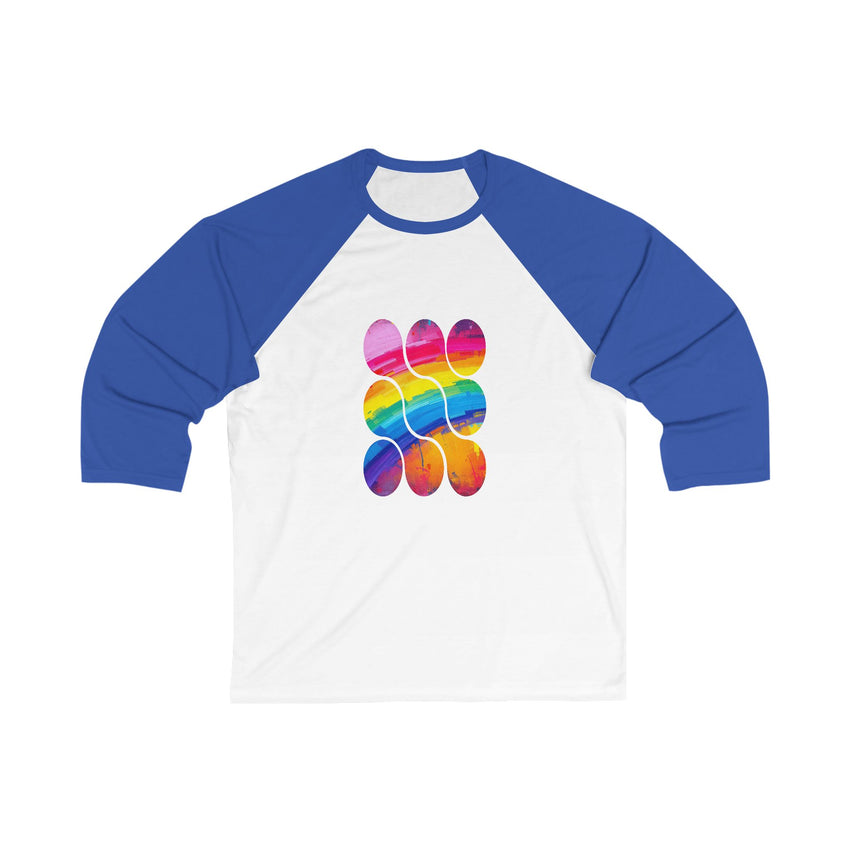 Colorful Rainbow Baseball Tee, Unisex 3/4 Sleeve Tee, Pride Celebration Shirt, Summer Sportswear, Gender-Neutral Fashion