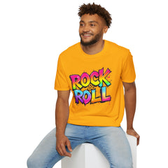 Colorful Rock & Roll Unisex Softstyle T-Shirt, Retro Tee, Music Lover Gift, Festival Wear, Rock Concert Apparel, Unisex Graphic Tee