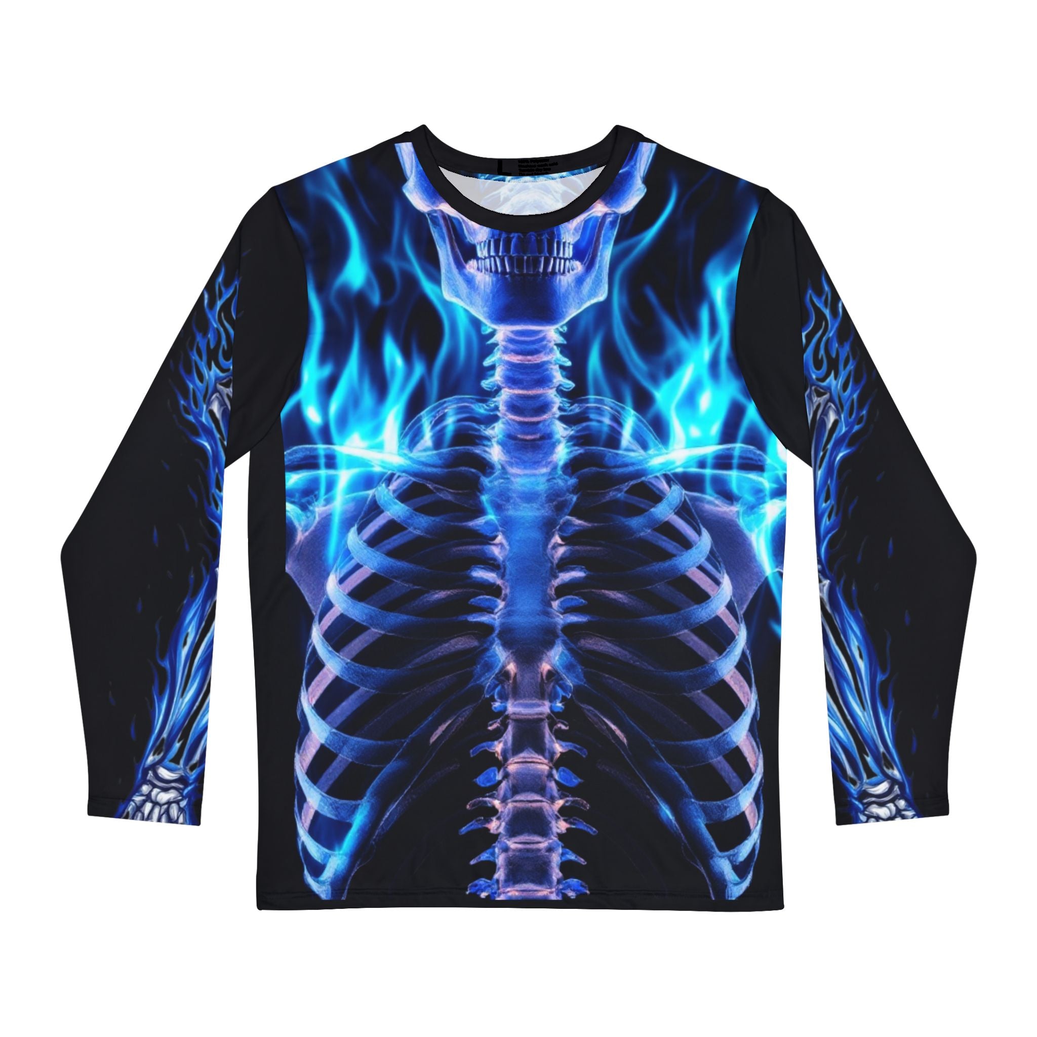 Men's Long Sleeve Graphic Tee - Cool Skeleton & Flame Design, Gothic Wear, Halloween Costume, Unisex Fashion, Unique Gift Idea