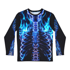 Men's Long Sleeve Graphic Tee - Cool Skeleton & Flame Design, Gothic Wear, Halloween Costume, Unisex Fashion, Unique Gift Idea