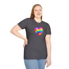 Rainbow Heart Unisex Softstyle T-Shirt, LGBTQ+ Pride Shirt, Colorful Heart Tee, Love Wins Tee, Gift for Him/Her