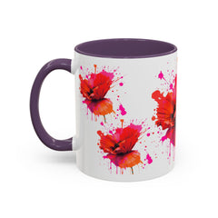 Vibrant Floral Accent Coffee Mug - Colorful Poppy Design - 11 & 15oz