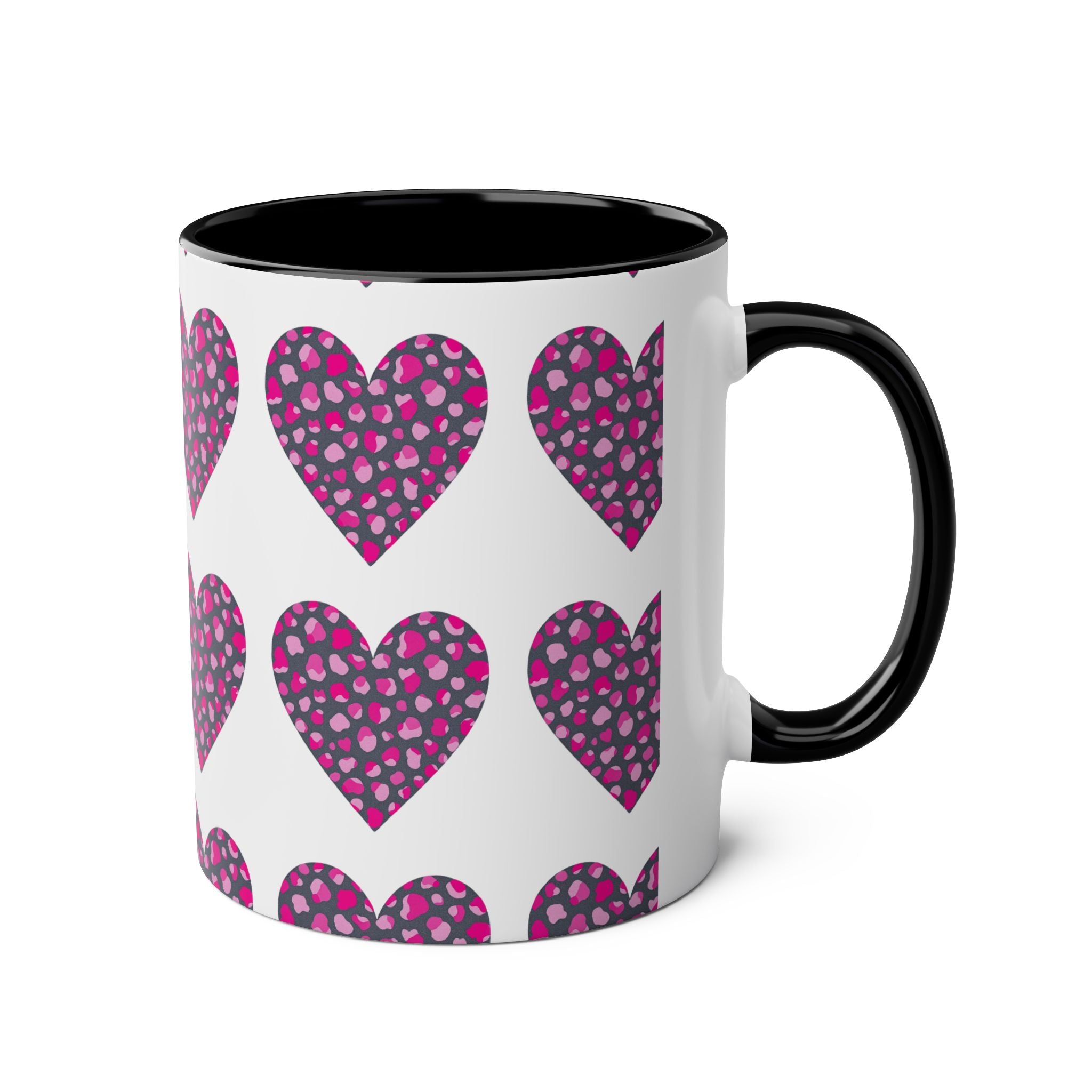 Pink Leopard Hearts Two-Tone Coffee Mug - 11oz - Perfect for Valentine's Day and Gift Giving