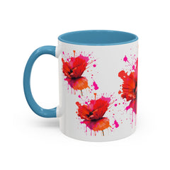 Vibrant Floral Accent Coffee Mug - Colorful Poppy Design - 11 & 15oz