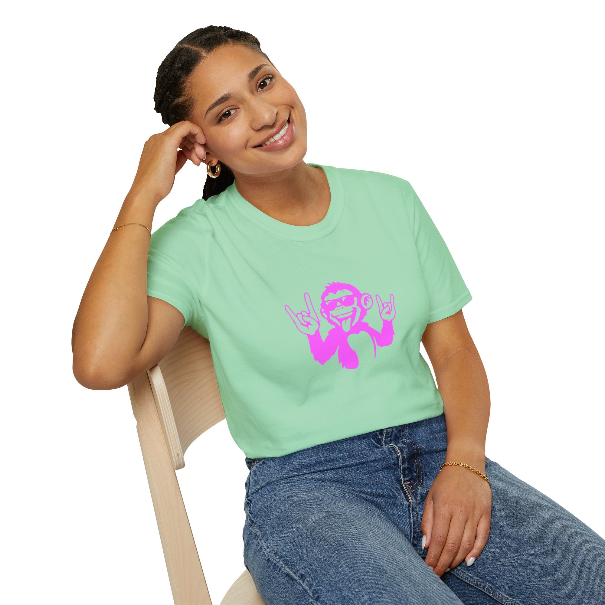 Rockin' Monkey Unisex Softstyle T-Shirt | Fun Graphic Tee | Great Gift for Music Lovers | Perfect for Parties & Casual Wear