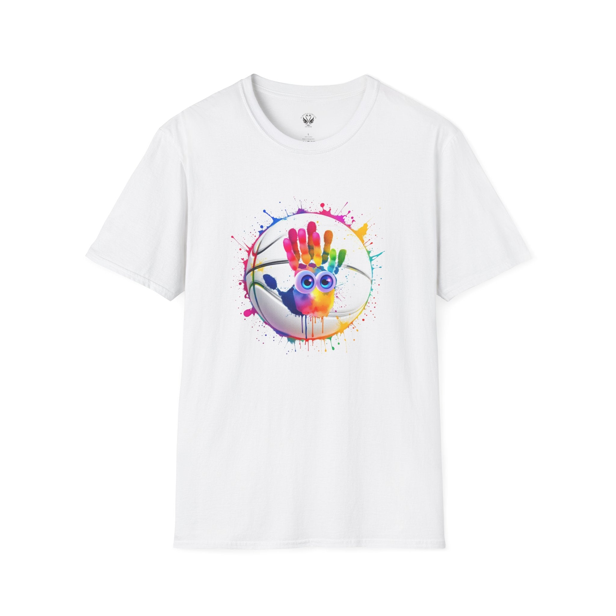 Colorful Handprint Football Unisex T-Shirt, Fun Tee for Kids and Adults, Gift for Artists, Birthday, Art Lovers and Celebrations