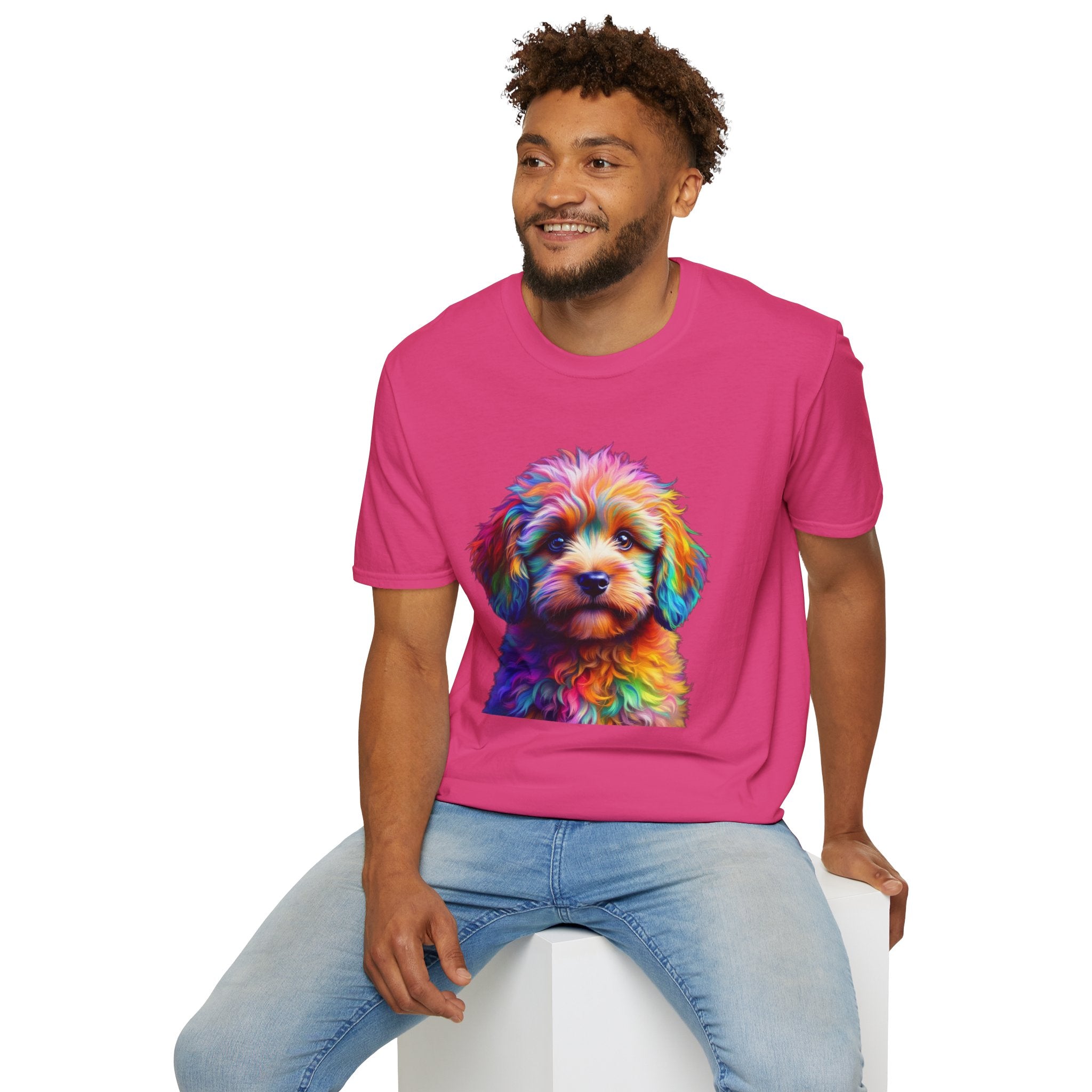 Colorful Puppy Art T-Shirt, Animal Lover Gift, Pet Owner Apparel, Fun Fashion for Dog Lovers, Unique Graphic Tee