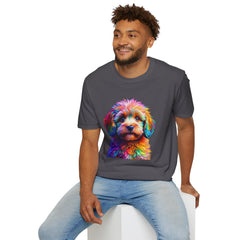 Colorful Puppy Art T-Shirt, Animal Lover Gift, Pet Owner Apparel, Fun Fashion for Dog Lovers, Unique Graphic Tee