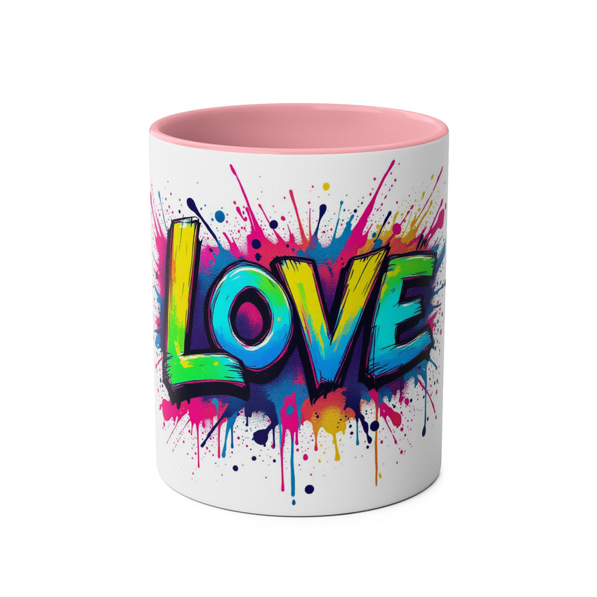 Colorful Love Coffee Mug - 11oz Two-Tone Mug for Valentine's Day & Everyday Joy