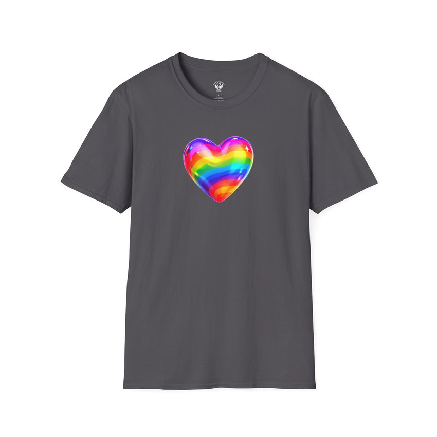 Rainbow Heart Unisex Softstyle T-Shirt, LGBTQ+ Pride Shirt, Colorful Heart Tee, Love Wins Tee, Gift for Him/Her